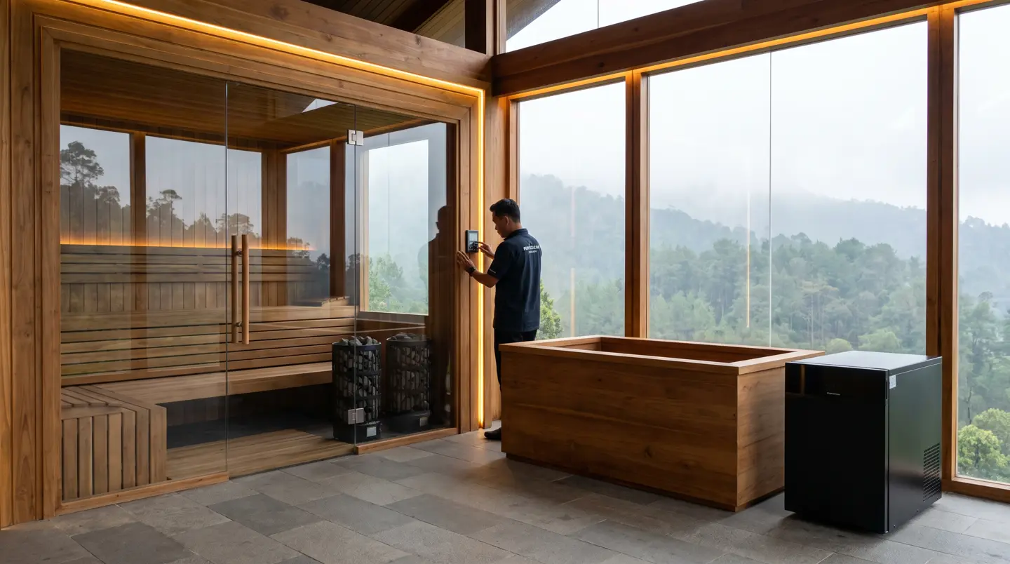 Proyek Kabin sauna outdoor dan cold plunge untuk vila sewa di Cisarua di Cisarua, Bogor