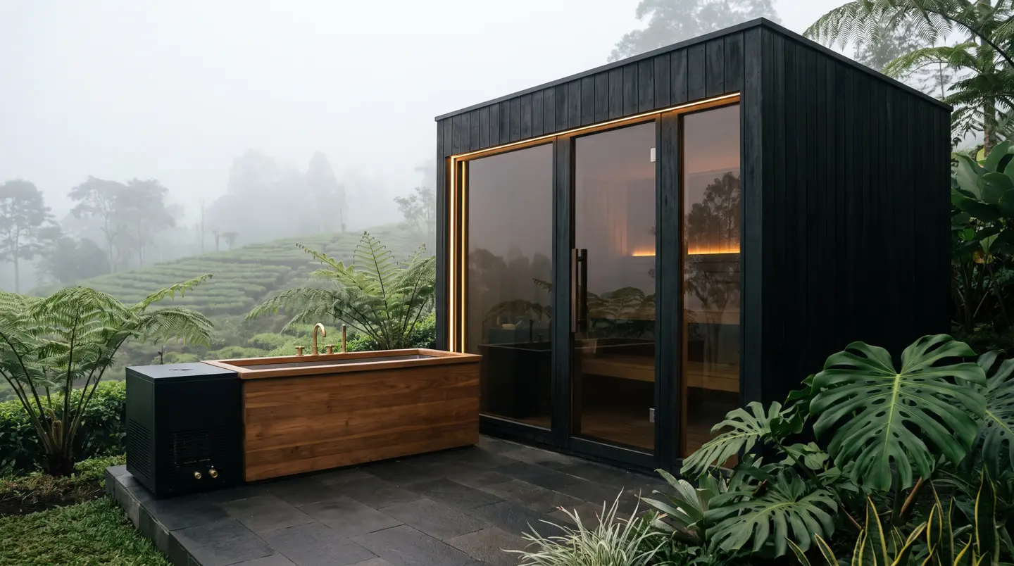 Sauna dan ice bath kayu jati terpasang di Puncak & Cisarua, Bogor