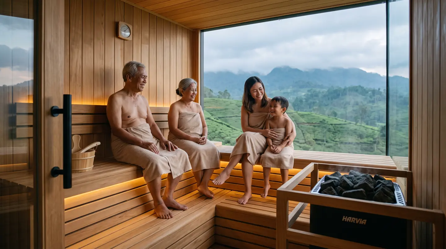 Interior sauna kering 4 orang kayu cedar untuk keluarga di Bogor